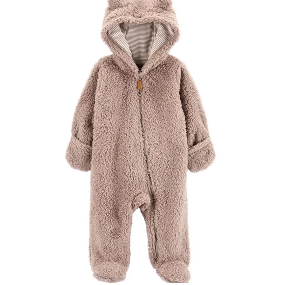 Carters Hooded Sherpa Brown Pram 3 Months - Picture 1 of 4